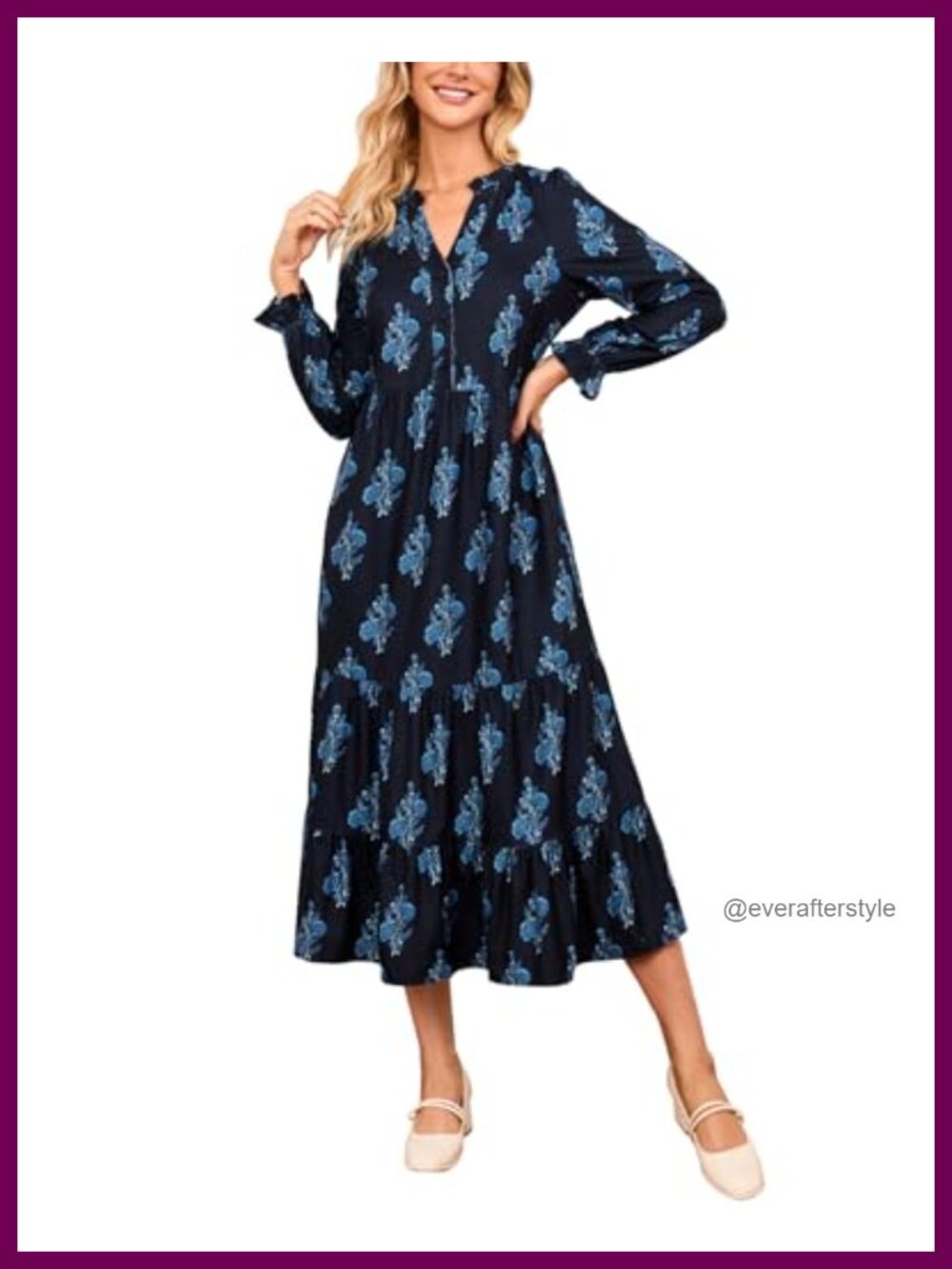 Corduroy Midi Dress Long Sleeve Ruffle V Neck Button Down Tiered